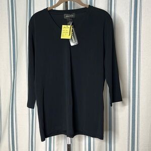 Jillanova 95 combed cotton top pullover blouse Black 3/4 sleeve NWT